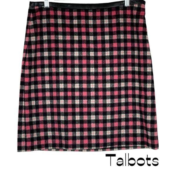 Talbots Pink Black Plaid Wool Blend Career Academia OfficeCore Skirt NWOT Size 8 - Picture 1 of 12
